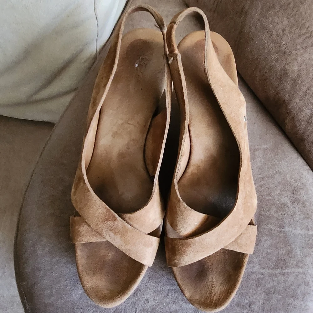 UGG Hazel Suede Wedge Sandals Open Toe
